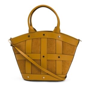 💛🔹️CHEVAL🔹️ Mustard  Made In Italy Leather And Suede Tulip Satchel